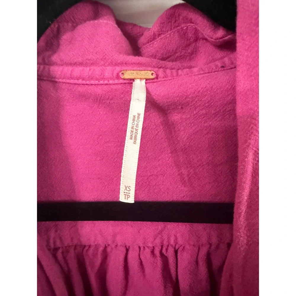 Free People Sensual Safari Linen Wrap Dress‎ Raspberry Pink Fuchsia XS